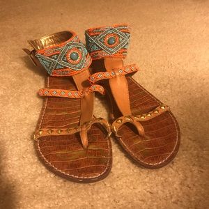 Sam Edelman orange and blue sandals. Lightly worn.